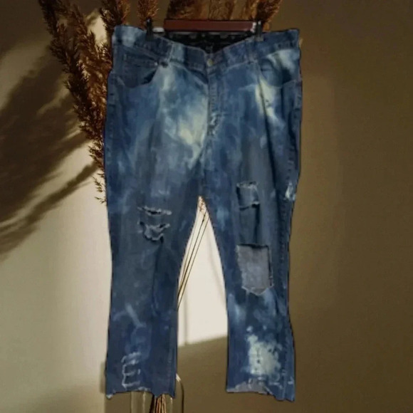 Women’s 22W‎ Distressed Jeans Raw Hem (38x27) Bleached Grunge Cybergrunge Punk - Picture 1 of 14